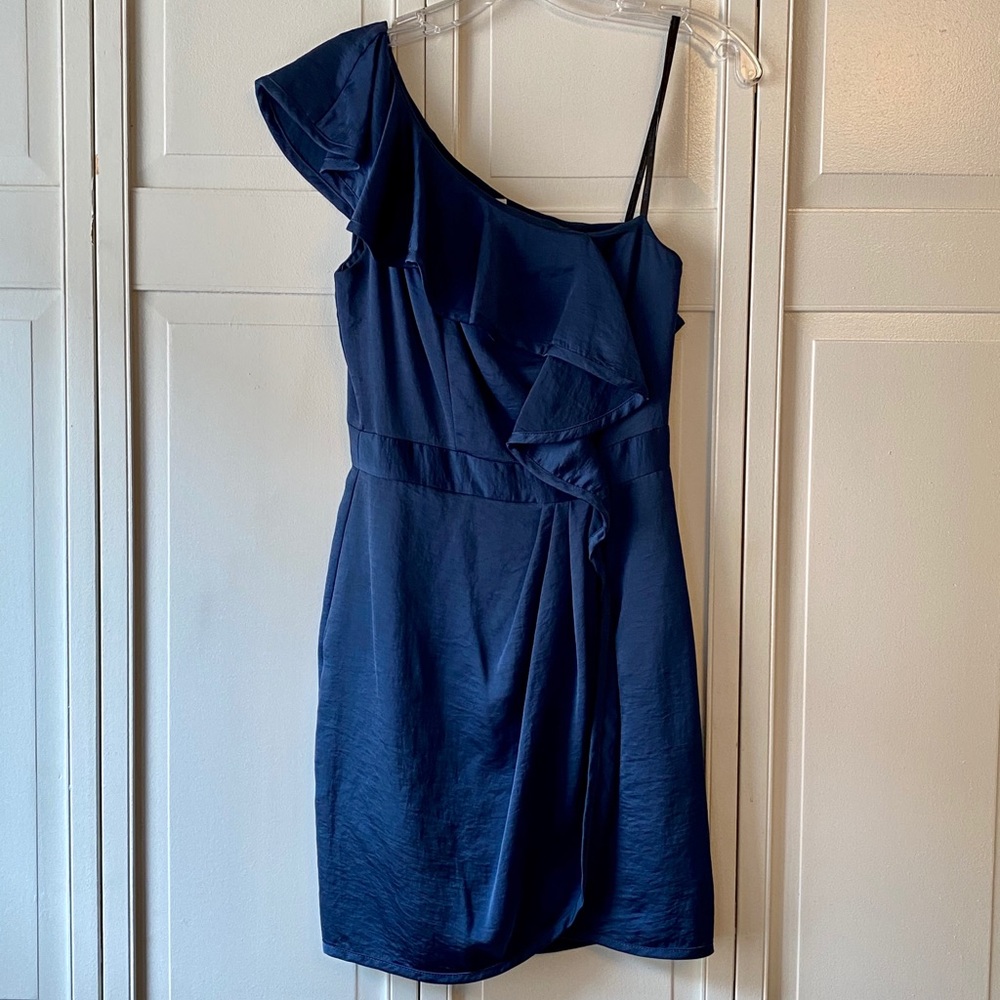 BCBG One-Shoulder Navy Mini Dress